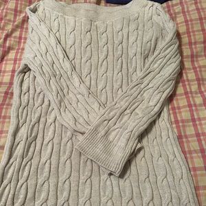 Loft M cable sweater.  White with gold flecks